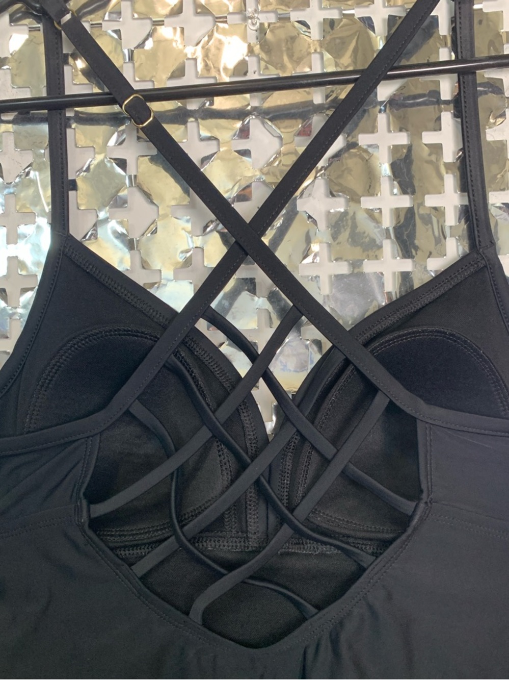Women’s Strappy Back Black One-Piece Swimsuit - Classic Tank Style - Picture 4 of 4